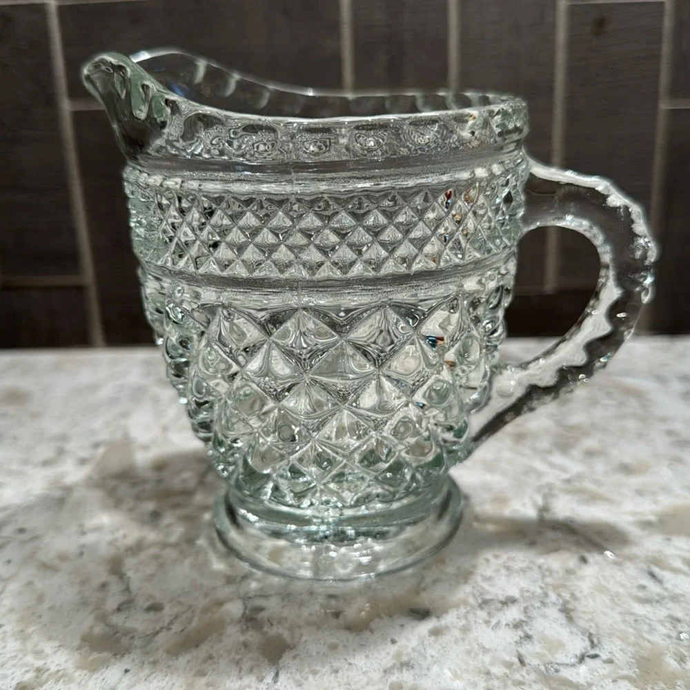 VINTAGE 1960’s~BEAUTIFUL COVERED SUGAR BOWL & CREAMER~ WEXFORD CLEAR PATTERN~G11